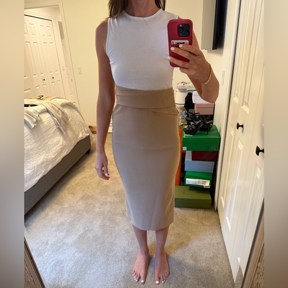 Zara White and Tan Midi Dress